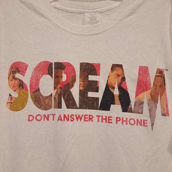 Scream Movie "Don't Answer The Phone" graphic t-shirt white unisex sz L NWOT - Picture 2 of 5